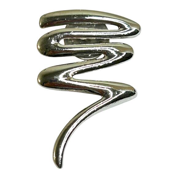 Vintage Smooth Silver Tone Lightning Zig Zag Squiggle Tornado Brooch Pin - Picture 3 of 8